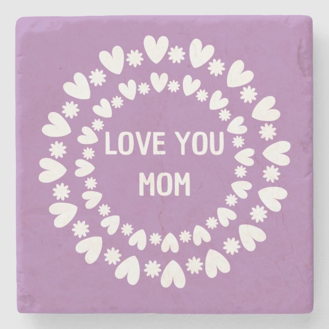 Flowers And Hearts Name Stone Coaster (Front)