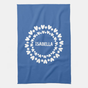Flowers And Hearts Name Tea Towel