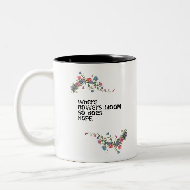 Flowers and hope design Two-Tone coffee mug (Left)