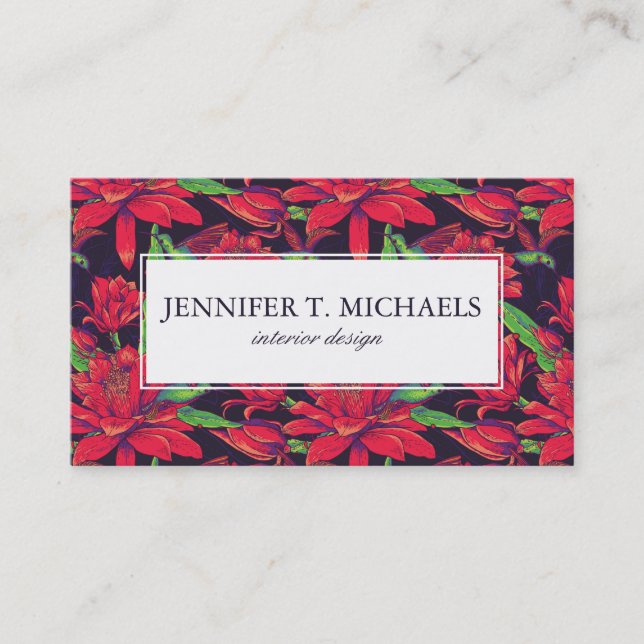 Flowers And Hummingbirds Business Card (Front)