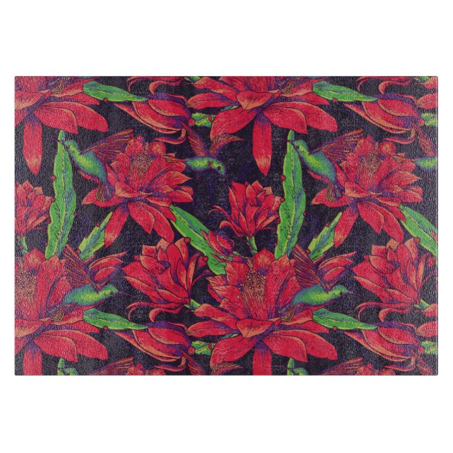 Flowers And Hummingbirds Cutting Board (Front)