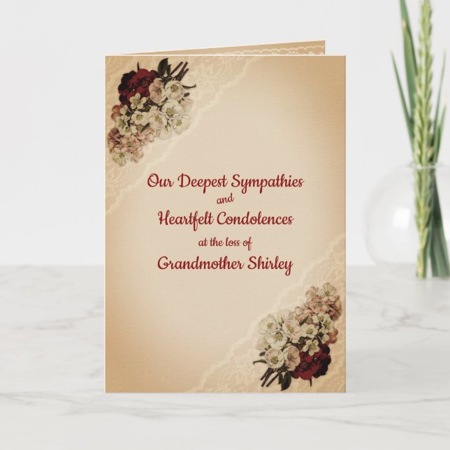 Flowers and Lace Personalized Sympathy Card (Front)