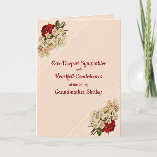 Flowers and Lace Personalized Sympathy Card (Front)