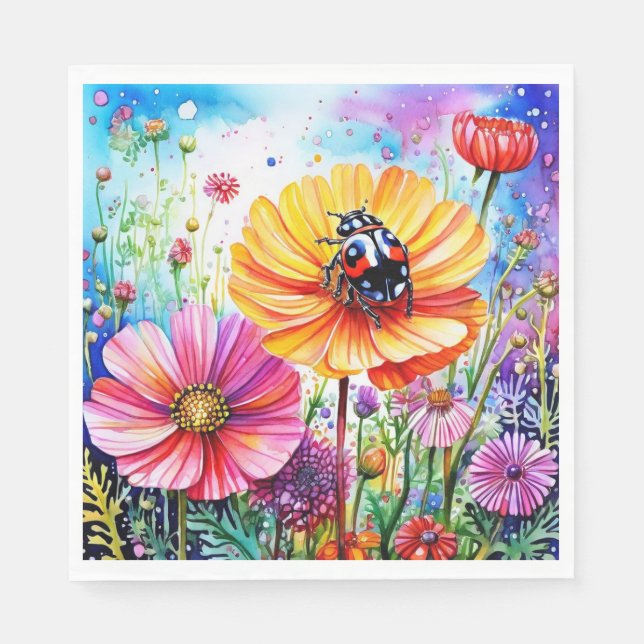 Flowers and Ladybugs Napkin (Front)