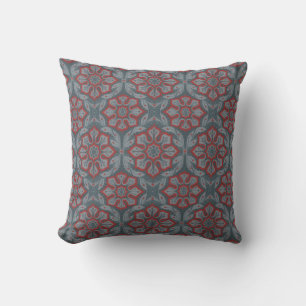 "Flowers and laurels" bohemian arabesque, grey red Cushion