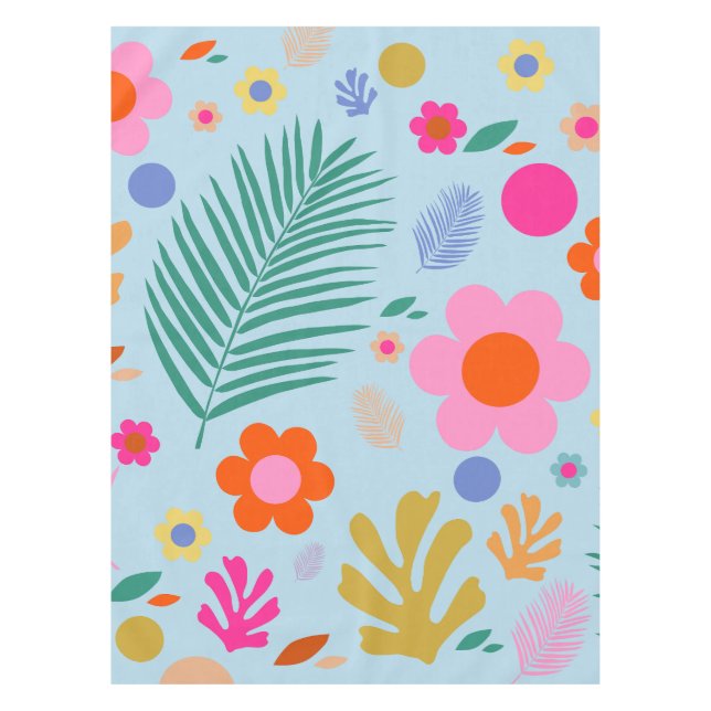 Flowers And Leaves 03 Blue And Pink Tablecloth (Front)
