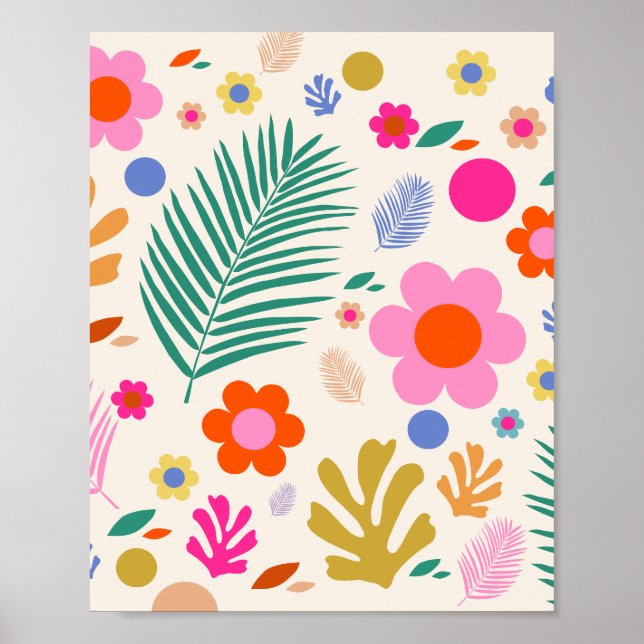 Flowers And Leaves 04 Colourful Floral Poster (Front)