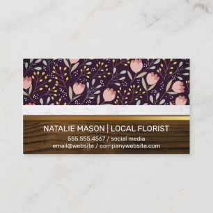 Flowers and Leaves Decorative Wood and Marble Business Card
