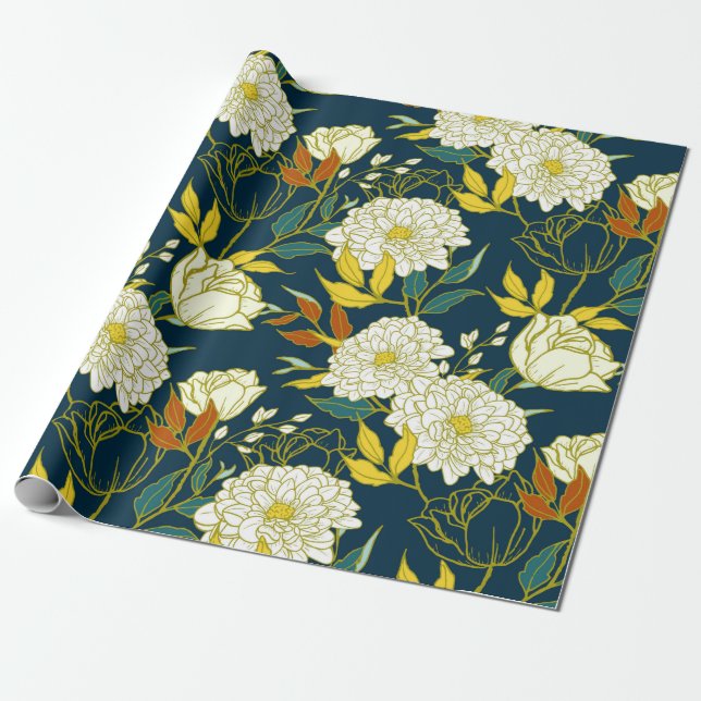 Flowers and leaves pattern wrapping paper (Unrolled)