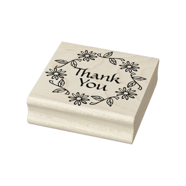 Flowers and Leaves Wreath Thank You Rubber Stamp (Stamp)
