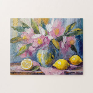 Flowers and Lemons Modern Still Life Jigsaw Puzzle