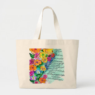 Flowers and Letters Large Tote Bag