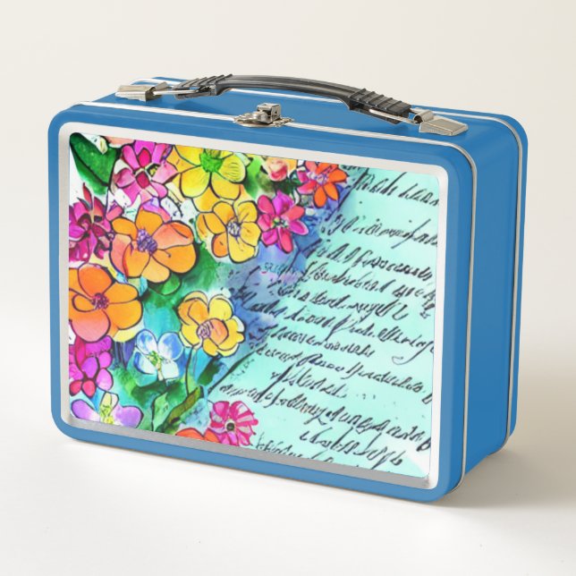 Flowers and Letters Metal Lunch Box (Front)