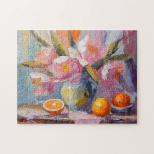 Flowers and Oranges Modern Still Life Jigsaw Puzzle
