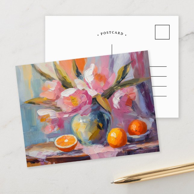 Flowers and Oranges Modern Still Life Postcard (Creator Uploaded)