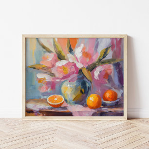 Flowers and Oranges Modern Still Life Poster