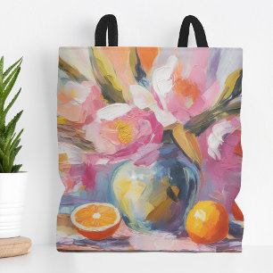 Flowers and Oranges Modern Still Life Tote Bag