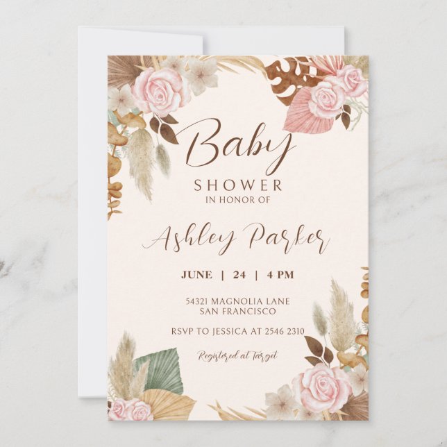 Flowers and Pampas Grass Invitation (Front)