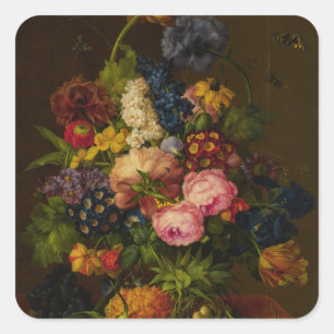 Flowers and Pineapple on an Entablature Square Sticker