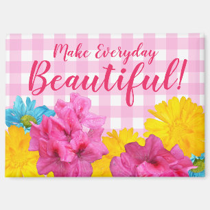 Flowers and Pink Gingham Magnet
