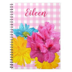 Flowers and Pink Gingham Notebook
