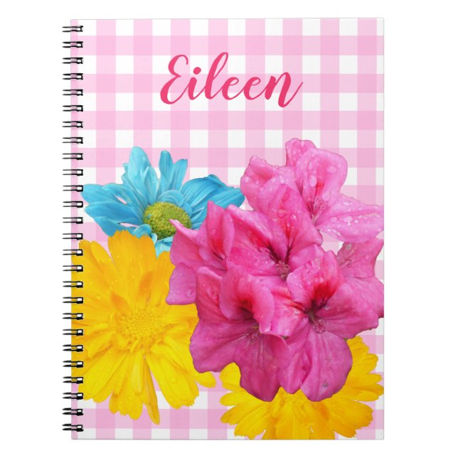 Flowers and Pink Gingham Notebook (Front)