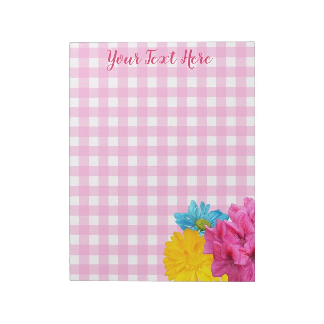 Flowers and Pink Gingham Notepad (Rotated)