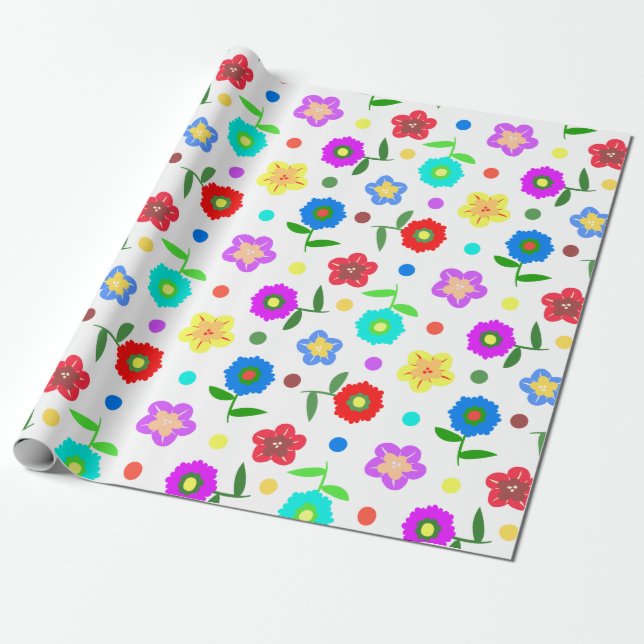 Flowers and Polka Dots Wrapping Paper (Unrolled)