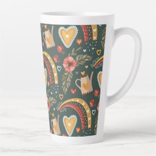 Flowers and Rainbows Boho Pattern Latte Mug