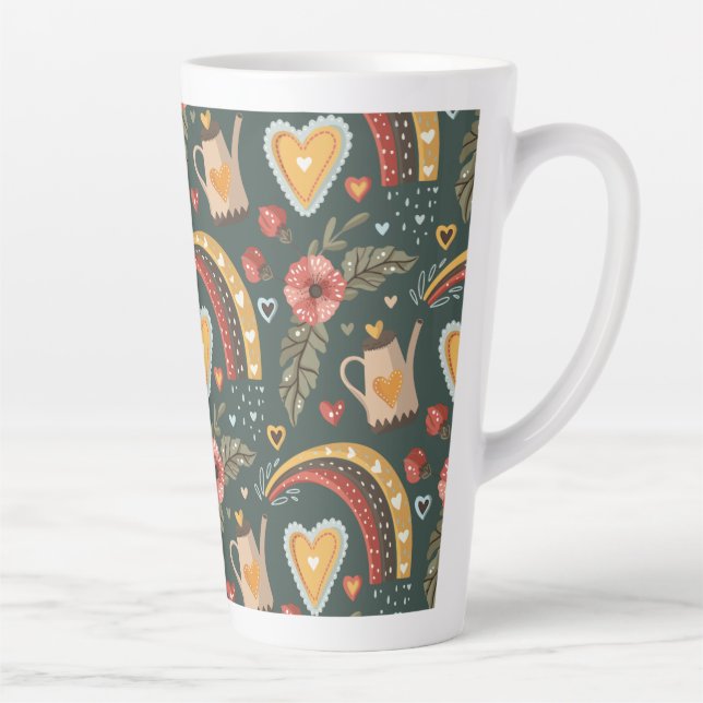 Flowers and Rainbows Boho Pattern Latte Mug (Right)