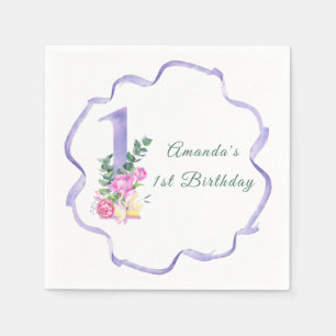 Flowers and ribbon First birthday party Napkin