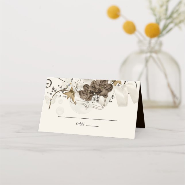 Flowers And Satin Ribbon Place Card (Front)