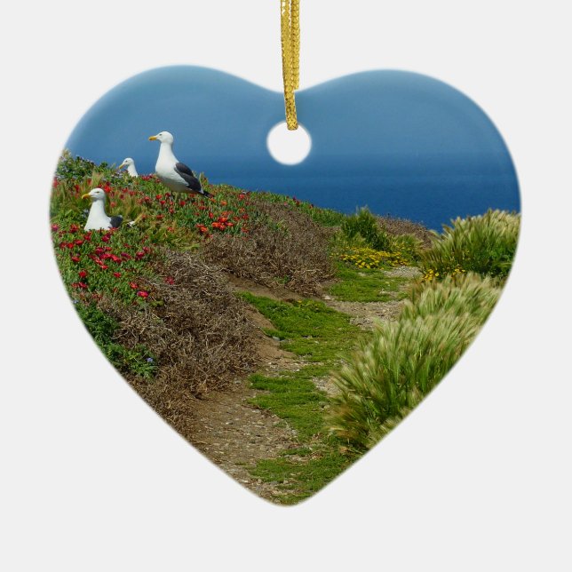 Flowers and Seagulls on Anacapa Island Ceramic Ornament (Front)