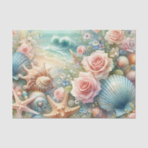 Flowers and seashells watercolor in pastel colours tissue paper