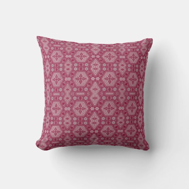Flowers and Shapes in Raspberry Red Cushion (Front)