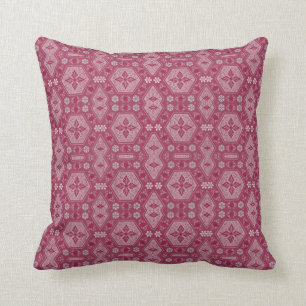 Flowers and Shapes in Raspberry Red Cushion