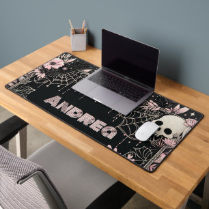 Flowers and Skulls with Name Desk Mat