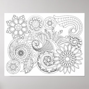Flowers and Spirals : DIY Colouring Poster