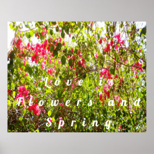 Flowers and spring pink flowers leaves branches poster