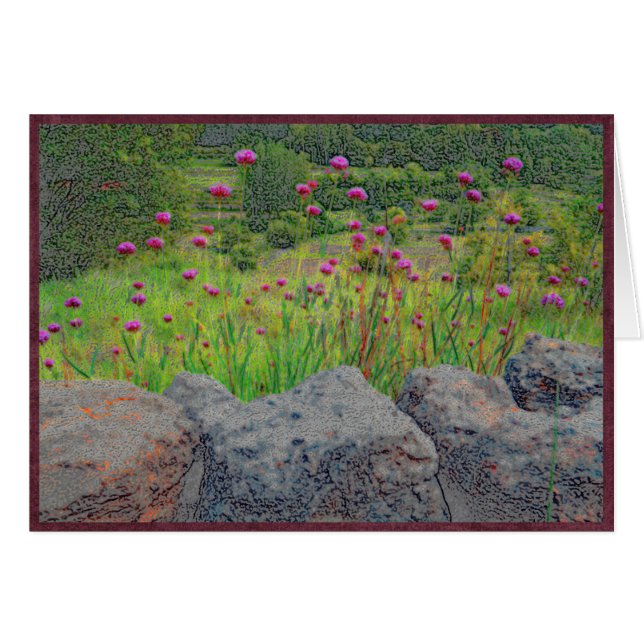 Flowers and stone wall. (Front Horizontal)