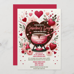 Flowers and Strawberries Galentine's Fondue Party Invitation