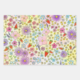 Flowers and Strawberries Wrapping Paper