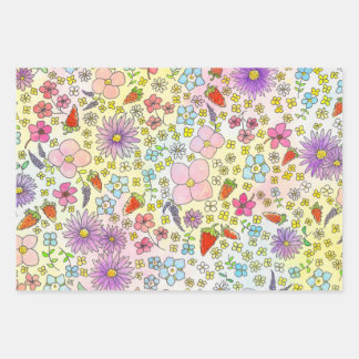 Flowers and Strawberries Wrapping Paper