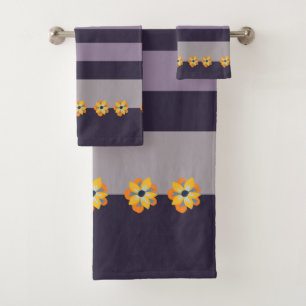 Flowers and stripes bath towel set