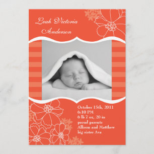 Flowers and Stripes Photo Birth Announcement