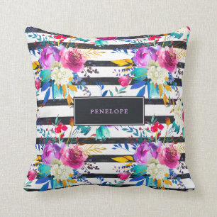 Flowers and Stripes Trendy and Bright Cushion