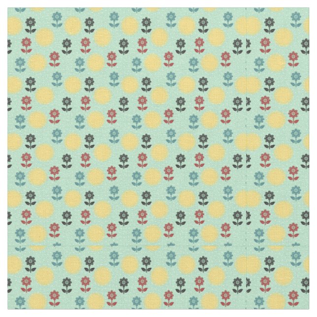 Flowers and sun spring pattern fabric (Close Up)