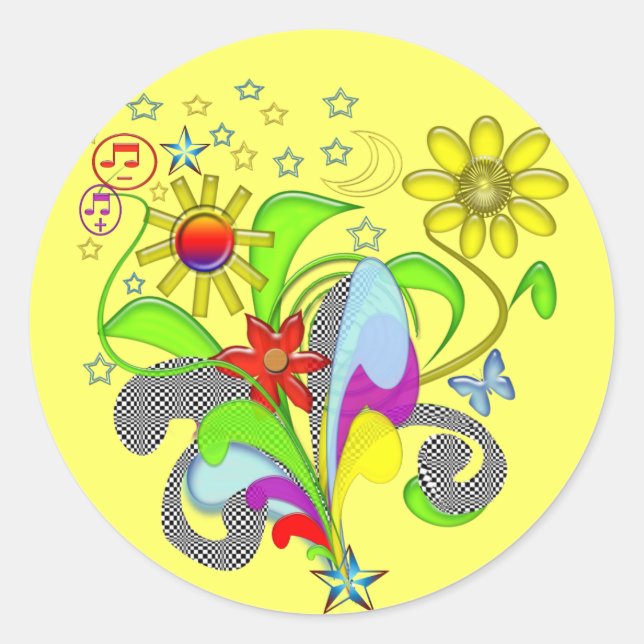 Flowers and Swirls T-shirts and Gifts Classic Round Sticker (Front)