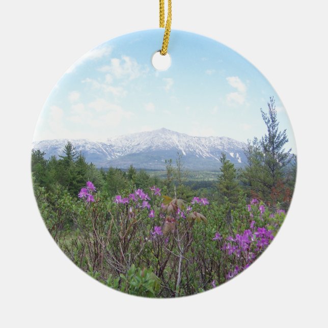 Flowers and the Mountain Ceramic Tree Decoration (Front)