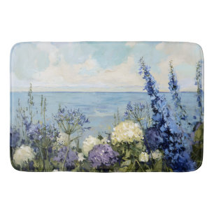 Flowers and the Sea Painting Bath Mat